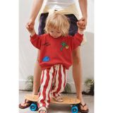 Monila Erkek Çocuk Kırmızı Baskılı Pamuklu 3 İplik Sweatshirt ve Çizgili Eşofman Alt Üst Takım