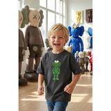 Monila Erkek Çocuk Pamuklu Bisiklet Yaka Baskılı T-Shirt - Antrasit - Yeşil - 7 - 8 Yaş