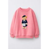 Monila Kız Çocuk 3 İplik Kumaş Pamuklu Ayıcık Baskılı Sweatshirt