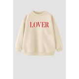 Monila Kız Çocuk Baskılı Pamuklu 3 İplik Sweatshirt Kapüşonsuz Uzun Kollu Günlük Kullanım - 2 - 3 Yaş - Taş