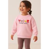 Monila Kız Çocuk Yılbaşı Temalı 3 Iplik Kumaş Pamuklu Sweatshirt - Pembe - 2 - 3 Yaş