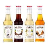 Monin 4X 250 ml Kahve Şurubu Seti Premium Lezzet Karamel Vanilya Beyaz Çikolata Çikolata - 1 lt