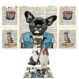 Monnhein Mama ve Su Evcil Hayvan Beslenme Matı, Kolay Temizlenen Emici Su Geçirmez Kumaş, Küçük Orta Boy ve Büyük Kedi ve Köpekler için Dayanıklı Köpek Kedi Paspas (40x60, Bulldog)
