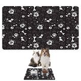 Monnhein Mama ve Su Evcil Hayvan Beslenme Matı, Kolay Temizlenen Emici Su Geçirmez Kumaş, Küçük Orta Boy ve Büyük Kedi ve Köpekler için Dayanıklı Köpek Kedi Paspas (40x60, Siyah Köpek Mat)