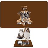 Monnhein Mama ve Su Evcil Hayvan Beslenme Matı, Kolay Temizlenen Emici Su Geçirmez Kumaş, Küçük Orta Boy ve Büyük Kedi ve Köpekler Için Dayanıklı Köpek Kedi Paspas (50X35, Caffe Dog) - Beyaz