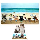 Monnhein Mama ve Su Evcil Hayvan Beslenme Matı, Kolay Temizlenen Emici Su Geçirmez Kumaş, Küçük Orta Boy ve Büyük Kedi ve Köpekler için Dayanıklı Köpek Kedi Paspas (50x35, Summer Dogs)
