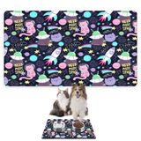 Monnhein Mama ve Su Evcil Hayvan Beslenme Matı, Kolay Temizlenen Emici Su Geçirmez Kumaş, Küçük Orta Boy ve Büyük Kedi ve Köpekler için Dayanıklı Köpek Kedi Paspas (50x35, Uzaylı Kedi)