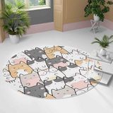 Monnhein Yuvarlak Halı – Kaymaz Tabanlı, Yıkanabilir, Yumuşak Dokulu, Sevimli Desenler (Kawaii Cats)