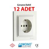 Mono Despina Çerçeve Dahil Topraklı Priz 12 Adet Beyaz
