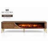 Mono Elektrikli Şömineli Tv Ünitesi 170 Cm Ceviz Gold Metal Ayaklı Dalgalı Kapaklı Modern Tv Sehpası