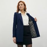 Mono Yaka Klasik Ceket - Kadın Blazer Ceket - Normal Kalıp - Kol Detaylı Blazer Ceket Kadın - Leopar Desenli Ceket (Lacivert, 36)