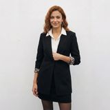 Mono Yaka Klasik Ceket - Kadın Blazer Ceket - Normal Kalıp - Kol Detaylı Blazer Ceket Kadın - Leopar Desenli Ceket (Siyah, 40)