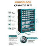 Monoblok Çekmece Seti 39'Lu Turkuaz – Vida, Somun, Dübel Ve Hırdavat Düzenleyici Organizer, Atölye Garaj Teknik Servis İçin Tezgâh Üstü Plastik Çekmeceli Saklama Kutusu 37X47x16 Cm Pratik Depolama