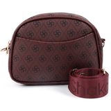 Monogram Baskılı Bordo SHK194 Suni Deri Fermuarlı 2 Bölmeli Ayarlanabilir Kolon Askılı Omuz Çantası - Desenli