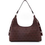 Monogram Baskılı Bordo SHK82 Baget Model Tek Bölmeli Kadın Suni Deri Kol ve Omuz Çantası - Bordo - Bordo