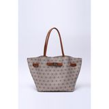 Monogram Baskılı Vizon SHK159 Suni Deri, Astarlı, Çıtçıtlı, Kilit Detaylı El, Kol ve omuz çantası - Monochrome