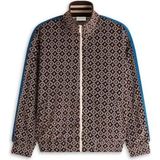 Monogram Desenli Kadife Ceket - Yüksek Yakalı, Rahat Fit - Kahverengi - 2XL