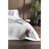 Monohome %100 Pamuk Çift Kişilik Pike Takımı Yatak Örtüsü Özel Dokuma Lotus - Beyaz - Mavi - 220 x 240 cm