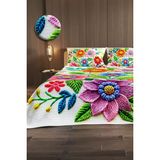 Monohome %100 Pamuk Çift Kişilik Pike Takımı Yatak Örtüsü Özel Dokuma Nakkaş - Rose - 220 x 240 cm
