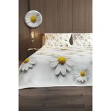 Monohome %100 Pamuk Çift Kişilik Pike Takımı Yatak Örtüsü Özel Dokuma Papatya - Sarı - Beyaz - 220 x 240 cm