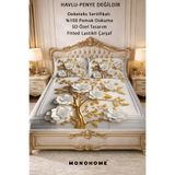 MonoHome %100 Pamuk Lastikli Çarşaf Özel Tasarım 5d Dijital 60 Tel Dore