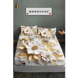MonoHome %100 Pamuk Lastikli Çarşaf Özel Tasarım 5d Dijital 60 Tel Gold Rose