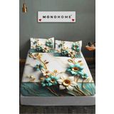MonoHome %100 Pamuk Lastikli Çarşaf Özel Tasarım 5d Dijital 60 Tel Turkuaz