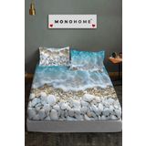 MonoHome %100 Pamuk Lastikli Çarşaf Özel Tasarım 5d Dijital 60 Tell Sahil
