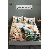 MonoHome %100 Pamuk Percale Lastikli Çarşaf Özel Tasarım 5d Dijital 60 Tel Tavus