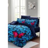 MONOHOME Anneler Günü Çift Kişilik Nevresim Takımı Pamuk Saten Blue Butterflies, MONOHOME33514