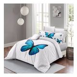 Monohome Blue Butterfly 3D Pamuk Saten Çift Kişilik Nevresim Takımı