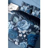 Monohome Blue Flower 3D Pamuk Saten Renkli Çift Kişilik 200x220 cm Nevresim Takımı