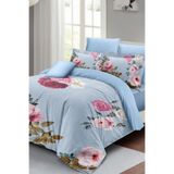 MONOHOME Çift Kişilik Lastikli Çarşaflı Pamuk Saten Nevresim Takımı Blue Flower, monohome63443