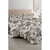 MONOHOME Çift Kişilik Pamuk Saten Nevresim Takımı Palm Sephia Kahverengi 200x220, MONOHOME33910