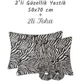 MonoHome İpek Saten Yastık Kılıfı 2 Adet 50x70cm 2 Adet Saten Tokalı Zebra - 50 x 70 cm - Siyah - Beyaz