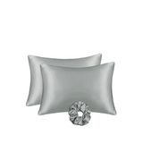 MONOHOME İpek Saten Yastık Kılıfı 2'li Set 50x70cm Saten Toka Hediyeli Gümüş, monohome41748