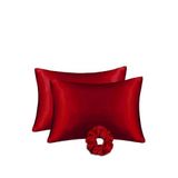 MONOHOME İpek Saten Yastık Kılıfı 2'li Set 50x70cm Saten Toka Hediyeli Kırmızı, monohome41748