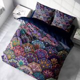 Monohome King Size Ethnic Purple 3D Pamuk Saten Çift Kişilik Nevresim Takımı