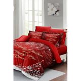 MONOHOME King Size Yılbaşı Süsü Happy New Noel Pamuk Saten 3D Nevresim Takımı, monohome43919