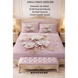 MonoHome Lastikli Çarşaf %100 Pamuk Lastikli Çarşaf Özel Tasarım 5d Dijital 60 Tel Pink Pearls
