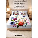 MonoHome Lastikli Çarşaf %100 Pamuk Percale Premium Seri Özel Tasarım Nakkaş