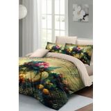 MonoHome Lastikli Çarşaflı %100 Pamuk Saten Çift Kişilik Nevresim Takımı Art Flower monohome67090