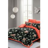 MonoHome Lastikli Çarşaflı %100 Pamuk Saten Çift Kişilik Nevresim Takımı Black Somon Flower MONOHOME35976
