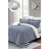 MonoHome Lastikli Çarşaflı %100 Pamuk Saten Çift Kişilik Nevresim Takımı Blue Lines MONOHOME34726