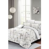 MonoHome Lastikli Çarşaflı %100 Pamuk Saten Çift Kişilik Nevresim Takımı Marble Geo MONOHOME35662
