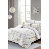 MonoHome Lastikli Çarşaflı %100 Pamuk Saten Çift Kişilik Nevresim Takımı Marble Shiny MONOHOME35662