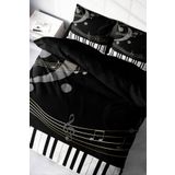 MonoHome Lastikli Çarşaflı %100 Pamuk Saten Çift Kişilik Nevresim Takımı Piano MONOHOME36010