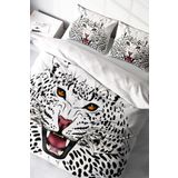 MonoHome Lastikli Çarşaflı %100 Pamuk Saten Çift Kişilik Nevresim Takımı White Leopard MONOHOME35884
