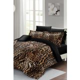 MonoHome Lastikli Çarşaflı %100 Pamuk Saten Çift Kişilik Nevresim Takımı Zebra Brown MONOHOME35884