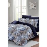 Monohome Leopar Çift Kişilik Nevresim Takımı Özel Dokuma Pamuk Saten Blue Leopar